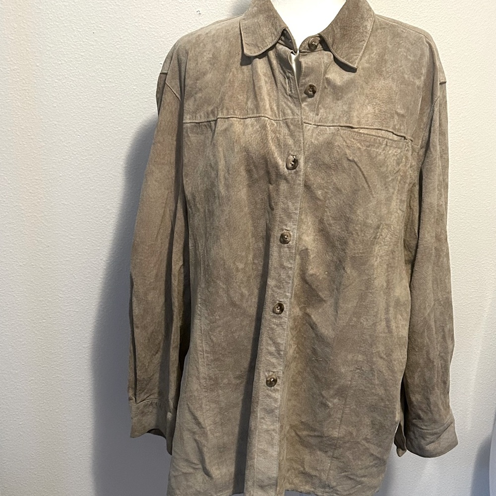 Vintage tan genuine suede shirt jacket shacket size 2X  Great Nothwest fair cond